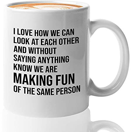 Bubble Hugs Work Bestie Kaffeetasse, 325 ml, Weiß – Machen Sie Spaß an derselben Person – Mitarbeiter Humorvoller Mitarbeiter Beruf Buchhalter Anwalt Graduierte Schule Büro Job Sarkasmus Witz