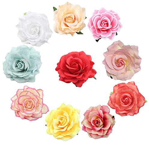 10 Pinces Épingles Cheveux Roses Multicolores, Pinces à Cheveux Broche Fleurs Roses, pour Femmes, Filles, pour les Fêtes, les Plages, les Mariages et la Décoration de Tous les Jours (10 Types)