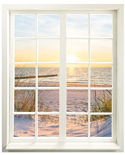 Wandtattoo - Fenster mit Aussicht Düne und Meer 66 x 80 cm (BxH) - Wandaufkleber - Wandsticker