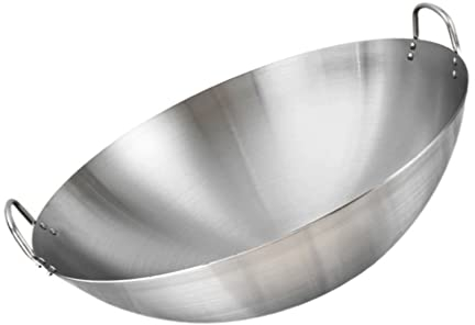TOPBATHY Wok Inoxidable De Redondo Sartén Grande De Cocina Doble Asas Para Freír y Cocinar