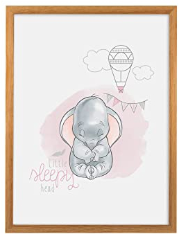 Komar Bilderrahmen Holz Oak mit Wandbild Dumbo Sleepy als Set - Größe: 30x40 cm - Wandbild, Dekoration, Elefant, Kinder…