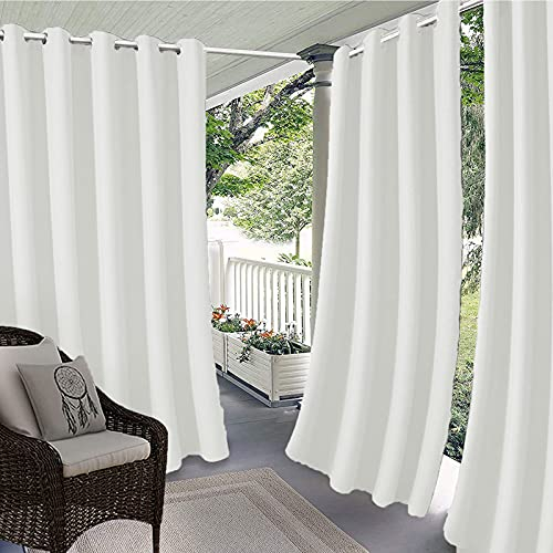 EMDPBD Outdoor Vorhang Wetterfest mit Ösen, Sichtschutz Windschutz Sonnenschutz Wasserdicht Balkon Garten Terrasse Verdunkelungsvorhänge, 1 Stück,Weiß-B210xH230cm