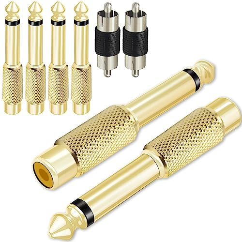 Xiatiaosann 6.35mm Mono Plug Male to RCA Female Audio Adapter, 1/4 to Phono Jack Converter Connector Adaptor for Mixer Amp Subwoofer, Gold Plated, 6 PCS