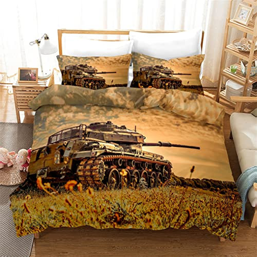 HNHDDZ Bettwäsche-Set 3D Panzer Kampffahrzeug Militär Stil Themen Gedruckt Bettbezug für Kinder Junge Teenager mit Kissenbezug (Stil 4, 135x200 cm)