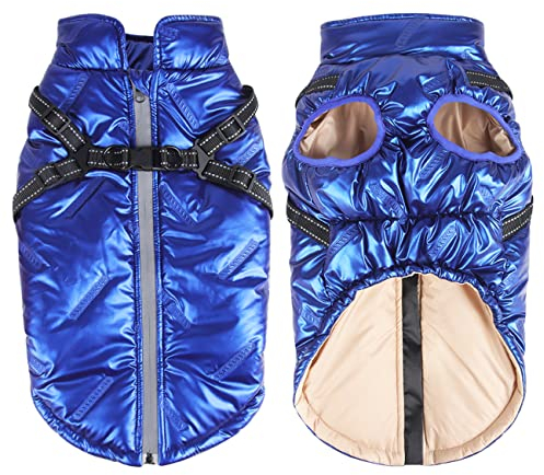 Dolahovy wasserdichte Hundejacke Mantel Winter Warme Haustierweste Winddichte Reflektierende Hundekleidung mit Geschirr Verstellbare Welpen Katzen Kleidung für Kleine Mittelgroße Hunde im Freien