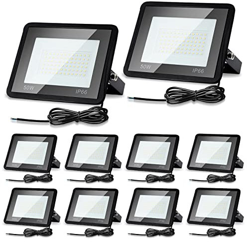 Joparri Projecteur LED Exterieur 50W 3000K Blanc Chaud 4250LM, 10 Pack Spot LED Extérieur IP66 Imperméable, Eclairage Exterieur, Lampe Exterieur pour Terrasse Garage Jardin