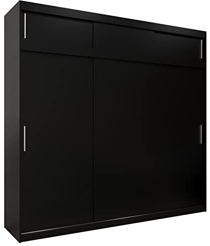 MEBLE KRYSPOL Tokyo 250 Kleiderschrank mit DREI Schiebetüren für Schlafzimmer – moderner Aufbewahrungsschrank mit Kleiderstange und Regalen – 250x240x62cm - Mattschwarz mit Verlängerung
