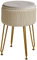 IBUYKE Velvet Storage Footrest Stool Ottoman, Makeup Vanity Stool Side Table with Golden Steel Legs Removable Cover, Coffee Table Top Cover, Creamy-White L/G-20M