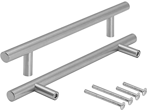 Stahlia Möbelgriffe 5 Stück echt Edelstahl gebürstet Lochabstand 64mm Ø 10mm Schrankgriffe Küchengriffe Bad Möbel Wohnzimmer Möbel Schränke Schubladengriffe Relinggriff Inkl. Schrauben