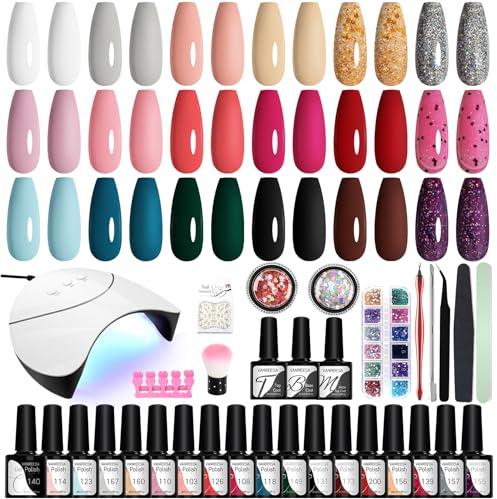 VANREESA Kit Semipermanente Unghie, 18 Colori Kit Unghie Gel Completo con Base Top Coat e Lampada UV Led Unghie 36W Set Manicure per Principianti Regalo per Donne