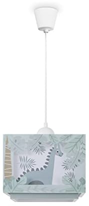 Paco Home Hängelampe Kinderzimmer Deckenlampe Pendelleuchte Dinosaurier Lampenschirm Stoff E27 Dino Im Dunkeln Leuchtend