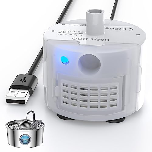 AONBOY Katzenbrunnen-Pumpe mit LED-Licht, USB-Buchse, Geeignet für 3.2L Trinkbrunnen für Katze aus Rostfreiem Stahl(S3-SC), Ultra Leise, Super Wasserdicht, Lange Lebensdauer, Guter Kundendienst