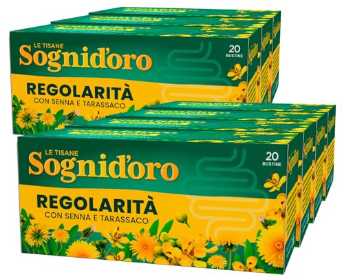 Sognid'oro Tisana Regolarità per il Transito Intestinale Infuso con Estratti Naturali di Senna Tarassaco Inulina Camomilla Menta Finocchio - 7 Confezioni da 20 Filtri