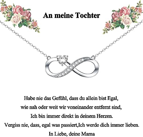CERSLIMO Geschenke für Tochter Kette Silber 925 Unendlichkeitszeichen, Halskette Infinity Herz Zirkonia Anhänger Geburtstag Geschenk Weihnachten Geburtstagsgeschenk Tochter Geschenke von Mama