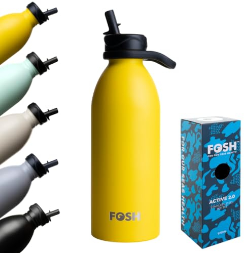 Vital 2.0 Yellow Stainless Steel Water Bottle With Straw 500ml, Double Walled Vacuum Insulated water bottle, BPA Free, Thermal Bottle 12 Hours Hot/24 Hours Cold, Reusable Waterbottle for Adults & Kids