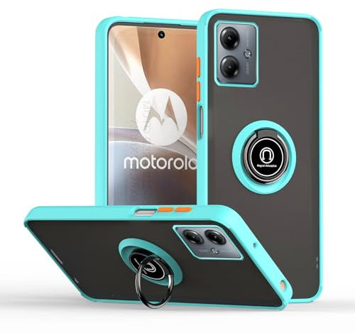 HAOYE Hülle für Motorola Moto G14, Durchscheinend Handyhülle mit 360 Grad Finger-Halter Kickstand, Dual Layer Silica TPU + Harter PC Schutzhülle Case. Himmelblau