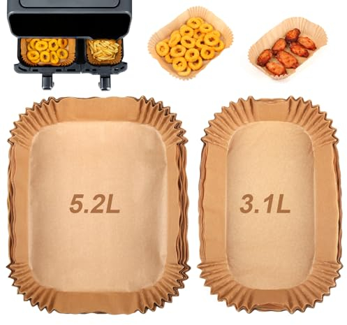 GINOYA Papier Pour Friteuse pour Moulinex Tefal 5.2l/3.1l, Papier Pour Philips Dual Basket Airfryer série 3000, Friteuse Pour Grande Et Petite Friteuse À Deux Tiroirs (50pcs+50pcs)