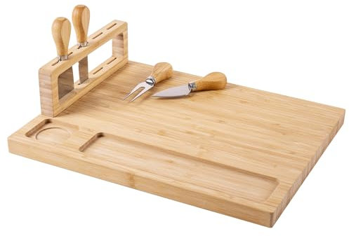 Vencier Bamboo Cheese Board Set with 4 Cheese Knives - Perfect for Gifts, Picnics, and Parties! (Rectangle)
