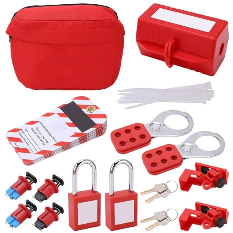 Kit de dispositif de verrouillage de disjoncteur, kit d'ouverture Padlock loto label hasps cadenas avec clé pour le verrouillage de disjoncteurs électriques chimiques industriels