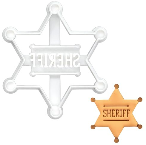 BAKERLOGY Sheriff Abzeichen Ausstechform - Detailliertes Keksausstecher-Design zum Backen und Basteln, ideal für Fondant, Teig, Ton