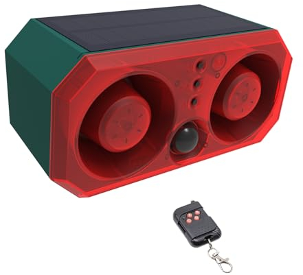 DINOWIN Bewegungsmelder Aussen Solar 129 dB Bewegungssensor mit Fernbedienung 2 Redner Alarmanlage Wohnmobil Wasserdicht Geräuschmacher für Haus Garten Hof (2 PCS)