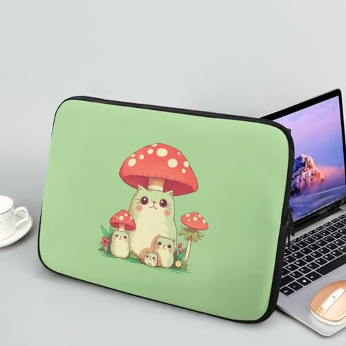 Showudesigns Mushroom Cat Laptop Protective Sleeve for Women Laptop Sleeve Slim 13 inch Computer Sleeve Bag Easter Gifts for Friends Laptop Carrying Case Tablet Bag Green