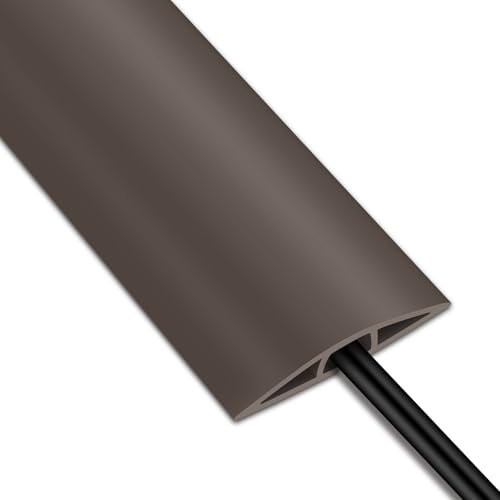 Floor Cable Covers for Wires Floor Cable Protector Brown with Pre-Cut Cord Channel, 2M PVC Cable Floor Cover for Indoor Home Office Gym Carpet Tidy Mat