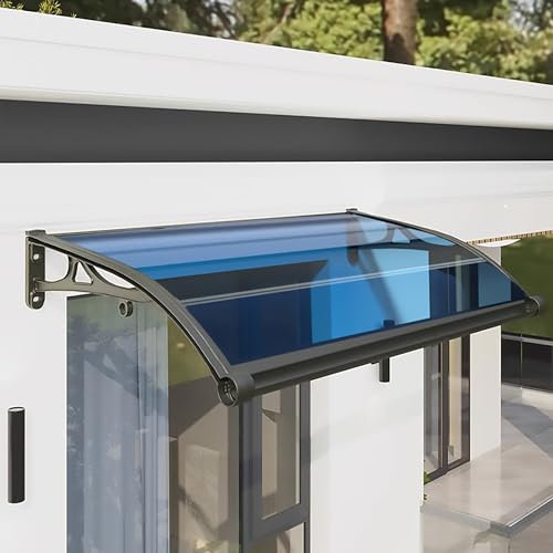 Fenstermarkise, Braun mit Aluminiumhalterung, champagnerfarben, Türüberdachung, für den Außenbereich, Vordertür, Terrassenüberdachung, UV-Schutz, Regen, Schnee, Sonnenlicht, solides Blech, 101,6 x