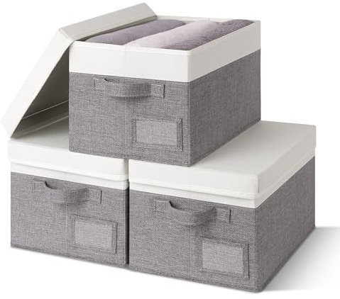 GRANNY SAYS Storage Boxes With Lids Fabric, Pack of 3 Top of Wardrobe Organiser, Baskets for Shelves, Clothes Storage Boxes for Organising