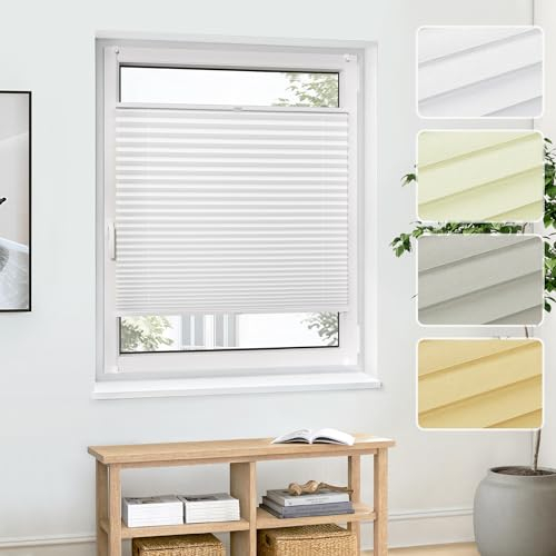 Jalousiescout Plissee Klemmfix ohne Bohren—Jalousie 100x100cm weiß Sichtschutz Fenster Sonnenschutz, Lichtdurchlässig Rollo für Fenster & Tür, Hochwertiges Polyester Pure Plissee