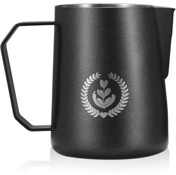 MUVNA Milk Frothing Pitcher 15.4oz - Stainless Steel Milk Pitcher Jug for Latte Art, Espresso Steaming Cup with Sharp No-Drip Spout for Coffee Bar Accessories (Black)