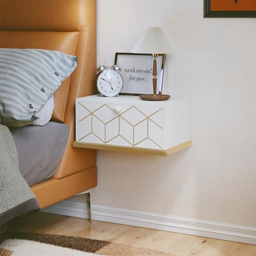 DIBRATY Floating Nightstand,Hanging Bedside Table in White,Floating Bedside Cabinet with Removable Door,Wall Mounted Nightstand for Bedroom Living Room