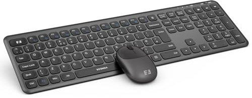 seenda 2.4G Ultra Thin Wireless Keyboard and Mouse Combo, Full-Size Cordless Set, UK Layout for PC Laptop Desktop - Home/Office, Black & Dark Grey