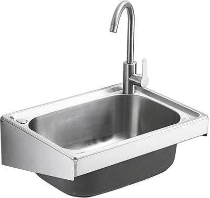 lavello Sospeso In Acciaio Inox Piccolo Lavandino Parete Cucina con Dell'acqua Calda e Fredda Rubinetto Vasca Singola Lavabo di Utilità, Per lavanderia bagno