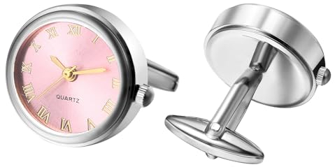 Silverora Uhren Herren Manschettenknöpfen Taschenuhr: Runde Analog Quarz Manschettenknopfuhr mit Römische Ziffernskala Hemdknöpfe Hemdmanschetten Geschenke für Männer Hochzeit Business rosa Silber