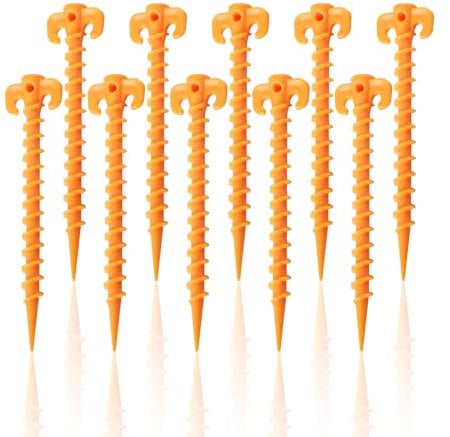 YCLFHOO Tent Pegs,10 Pcs Camping Pegs,Lightweight Plastic Ground Anchor,20 * 4.5cm Durable Awning Nails,Heavy Duty Camping Pegs,Screw Tent Pegs for Outdoor Fixing Camping Tent/Rain Tarps-Orange