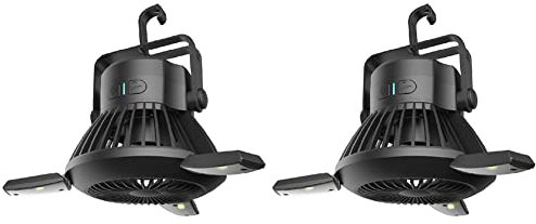 Plawee 2X Portable LED Camping Lantern with Ceiling Fan - Solar Power& USB Rechargeable Tent Light Fan