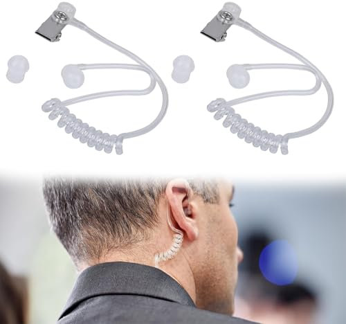 Koorium 2 Way Radio Hearing Aid Tubes - Covert Transparent Acoustic Tube Replacement, Medium Walkie Talkie Headset Ear Pieces, Pack of 2 for Clear Communication & Comfort