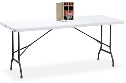 Relaxdays Gartentisch, klappbar, HBT: 72 x 180 x 74 cm, Kunststoff, Stahl, wetterfest, 8 Personen, Campingtisch, weiß