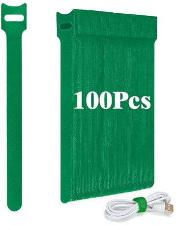 Ruayia Klettband Selbstklebend Kabelbinder 100 Stück, Wiederverwendbare Kabelbinder 12 * 150mm Ladekabel Hook & Loop Tape Kabel klettkabelbinder - Grün