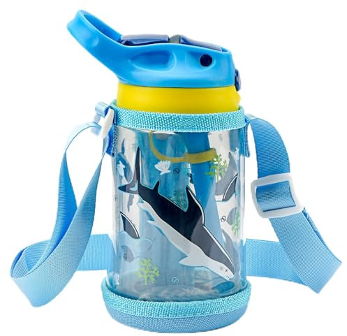 Linkidea Clear Water Bottle Carrier with Strap Compatible with Contigo 14oz, Zak Designs, YETI Rambler Jr. 12oz Kids Bottles, Transparent Waterbottle Sling Bag Holder, Shoulder Strap, Blue