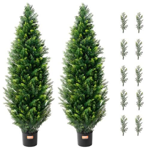 VEVOR Arbre Topiaire Artificiel Cèdre, Lot de 2, 121,9 cm, avec Feuilles Supplémentaires et Pot, Feuilles Persistantes, Résistante aux UV, Ensemble Plante Artificielle pour Déco Intérieur Extérieur