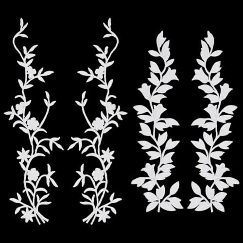 PH PandaHall 4 Stück Weiße Aufnäher Zum Aufbügeln 2 Stile Blatt Blumen Stickerei Applikation Für DIY Stoff Jeans Hüte Hemden Blusen Hochzeit Ballkleid Nähen