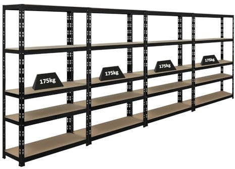 PROREGAL Mega Deal | 4X Étagère pour Charges Lourdes Apollo | HxLxP 150x90x30 cm | Charge Max. 175kg | Noir