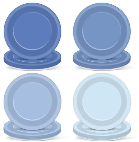 CHUNNIN 48Pcs Dusty Blue Paper Plates 7 Inch Gradient Blue Disposable Round Plate Light Blue Tableware Dinnerware Set Dessert Plate for Birthday Wedding Baby Shower Bridal Shower Party Supply