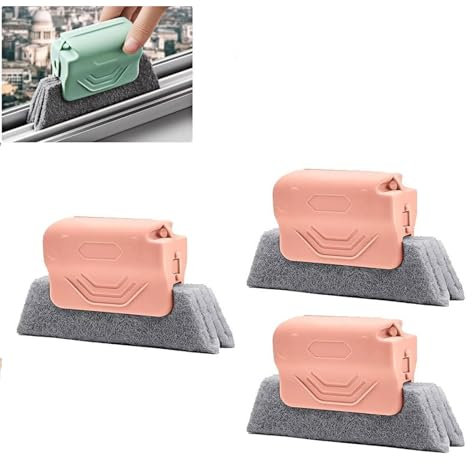 Window Track Cleaner, Magic Window Groove Cleaning Brush Tools Set, Hand-held Window Track Cleaner Brushes Tools Set for Window lides Gaps Tile Lines Shutter Car Vents(3 Pcs (Pink))