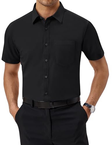J.VER Hemden Herren Kurzarm Regular Fit Stretch Bügelleicht Freizeithemden Geeignet für Formelle Anlässe Hochzeiten Bar Mitzvahs,Schwarz,XXL