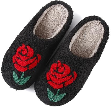 Solutra Hausschuhe Damen Plüsch Winter, Warme Pantoffeln Herren Slippers Damen, Flauschige weiche rutschfeste hauspantoffeln damen (40/41 EU, Rose Schwarz)