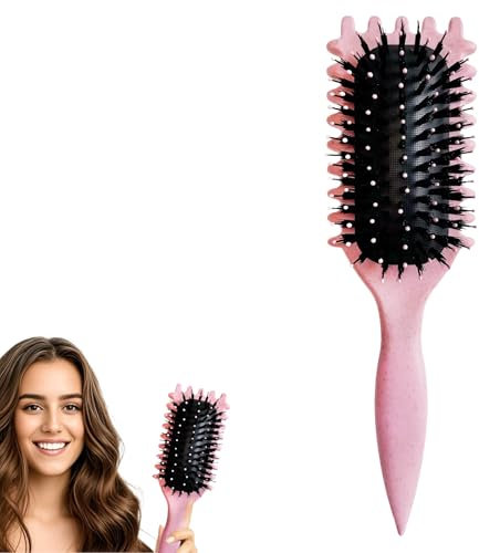 Curly Hair Brush, Bounce Curl Defining Brush for Women Styling - Smoothing Reduce Pulling, Vented Detangling Hair Brush for Curly Long Short Hair Define Wheat Straw Material (Pink)