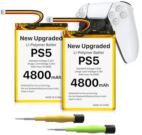 Pack of 2 PS5 Controller Batteries, [Upgraded] 4800 mAh LIP1708 Li-Ion Replacement Battery for Sony Playstation 5 Dualsense Controller CFI-ZCT1W, Replaces PS5 LIP1708 Battery Pack with Tool Kit